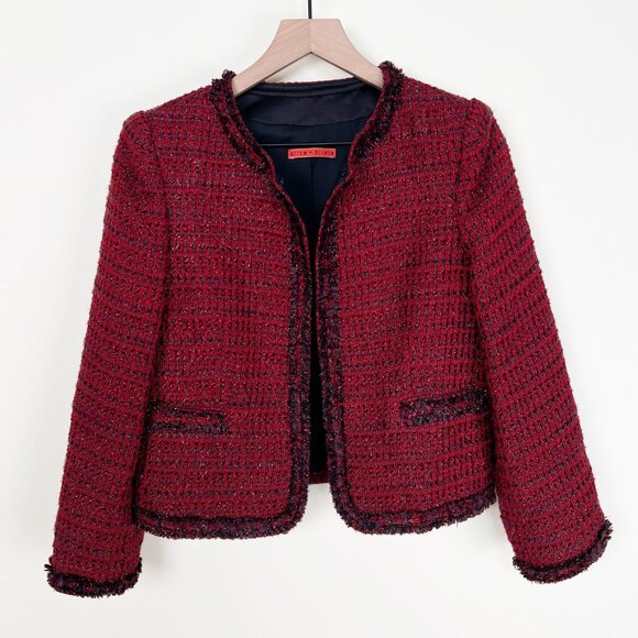 Alice + Olivia Kidman Metallic Tweed Wool Knit Jacket Preppy Old Money Luxury - Picture 5 of 12